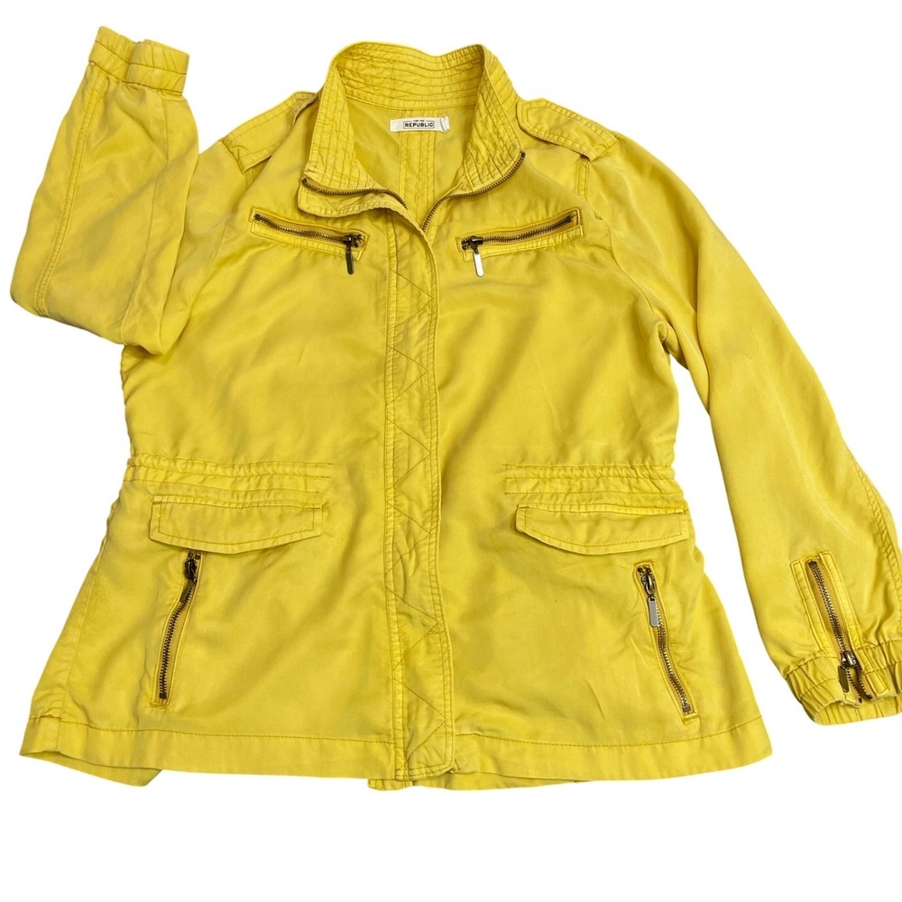 For The Republic Yellow Utility Field Jacket Womens Large Zip Up‎ Elastic Waist
